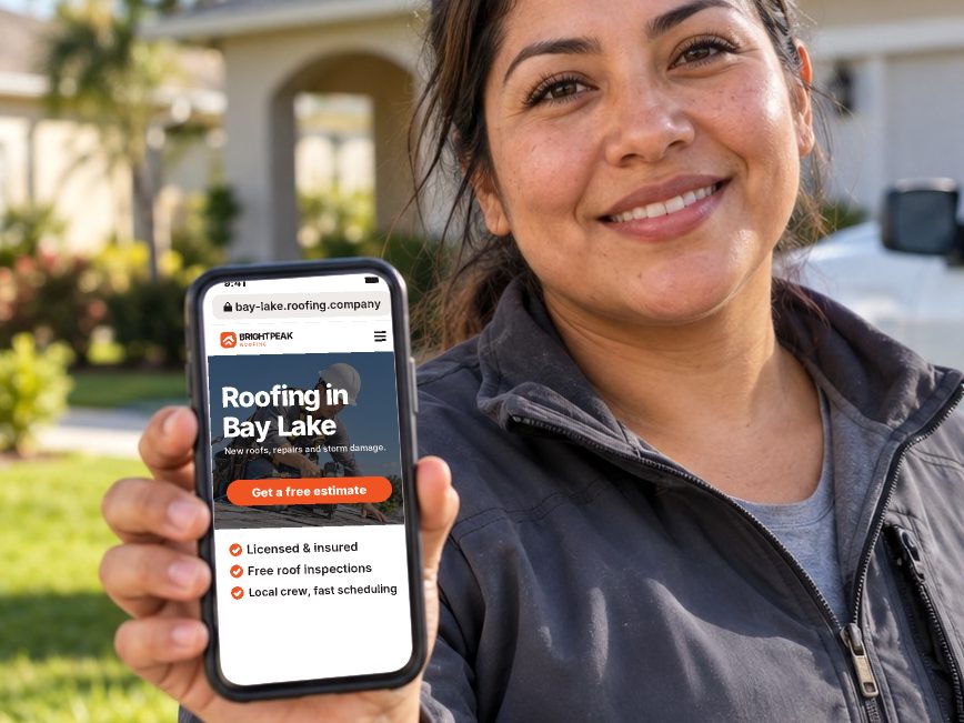 bay-lake.roofing.company open in a phone browser